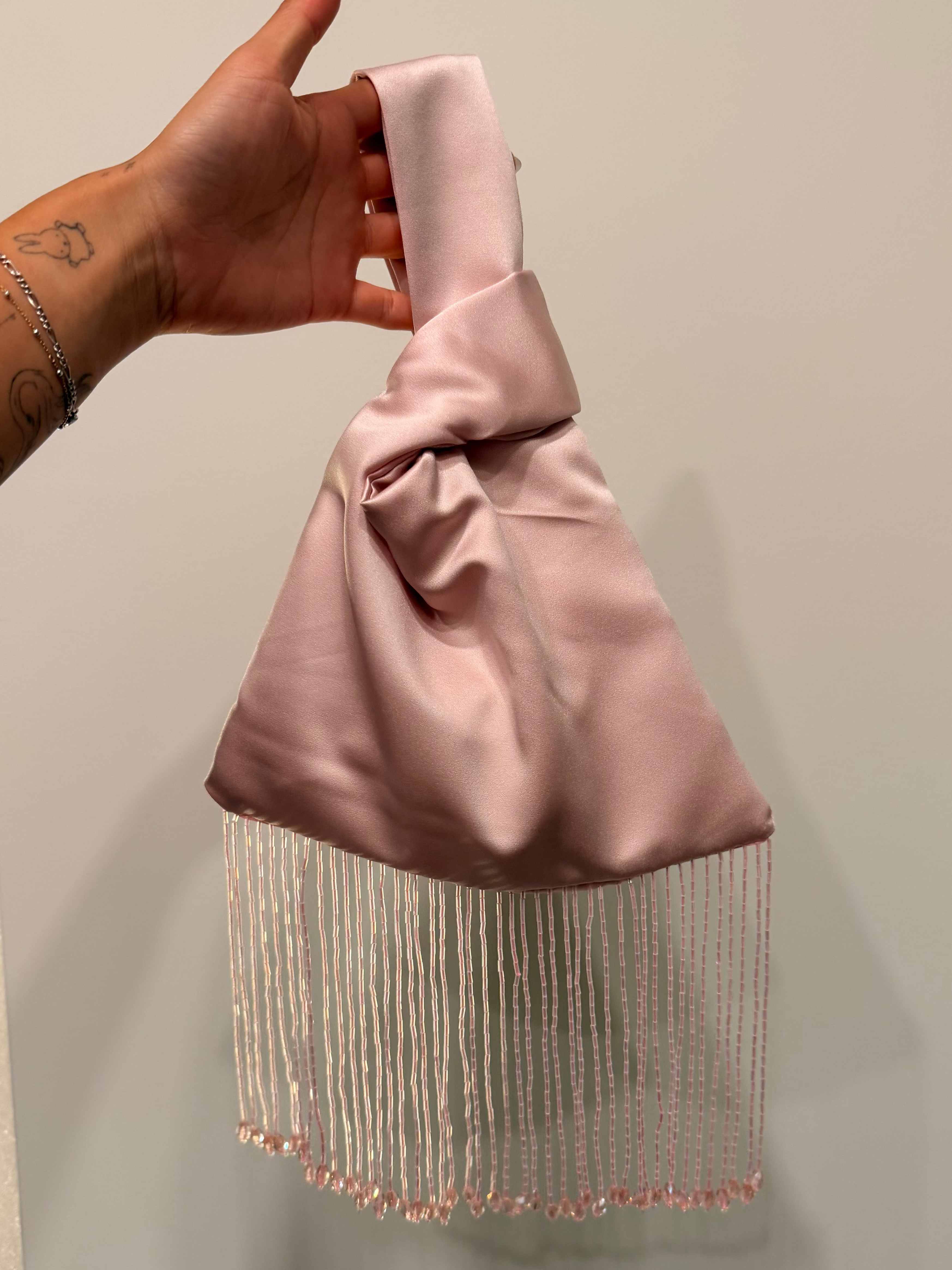 Baby Pink Satin Japanese Knot Bag