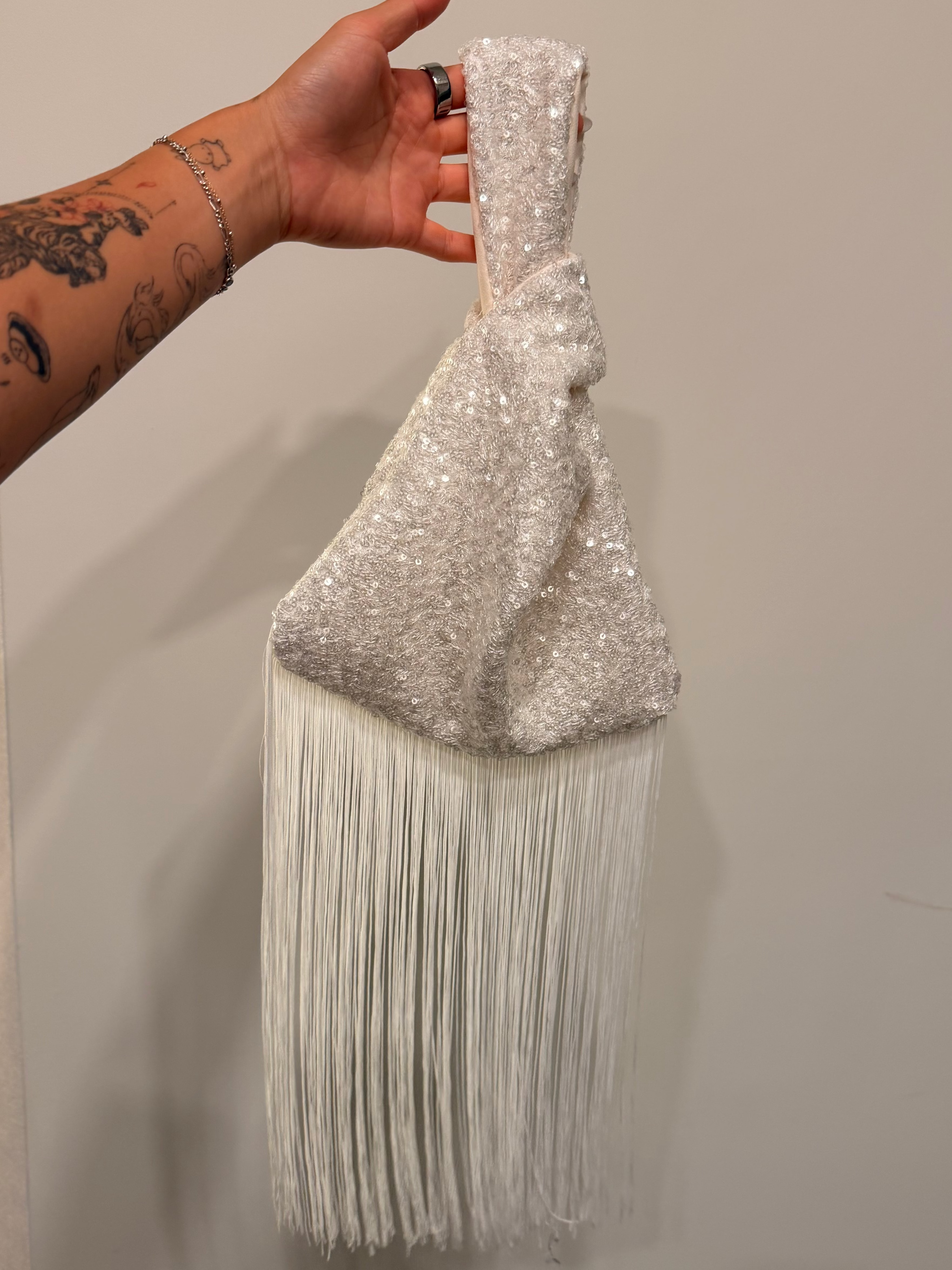 White Sparkle Japanese Knot Bag