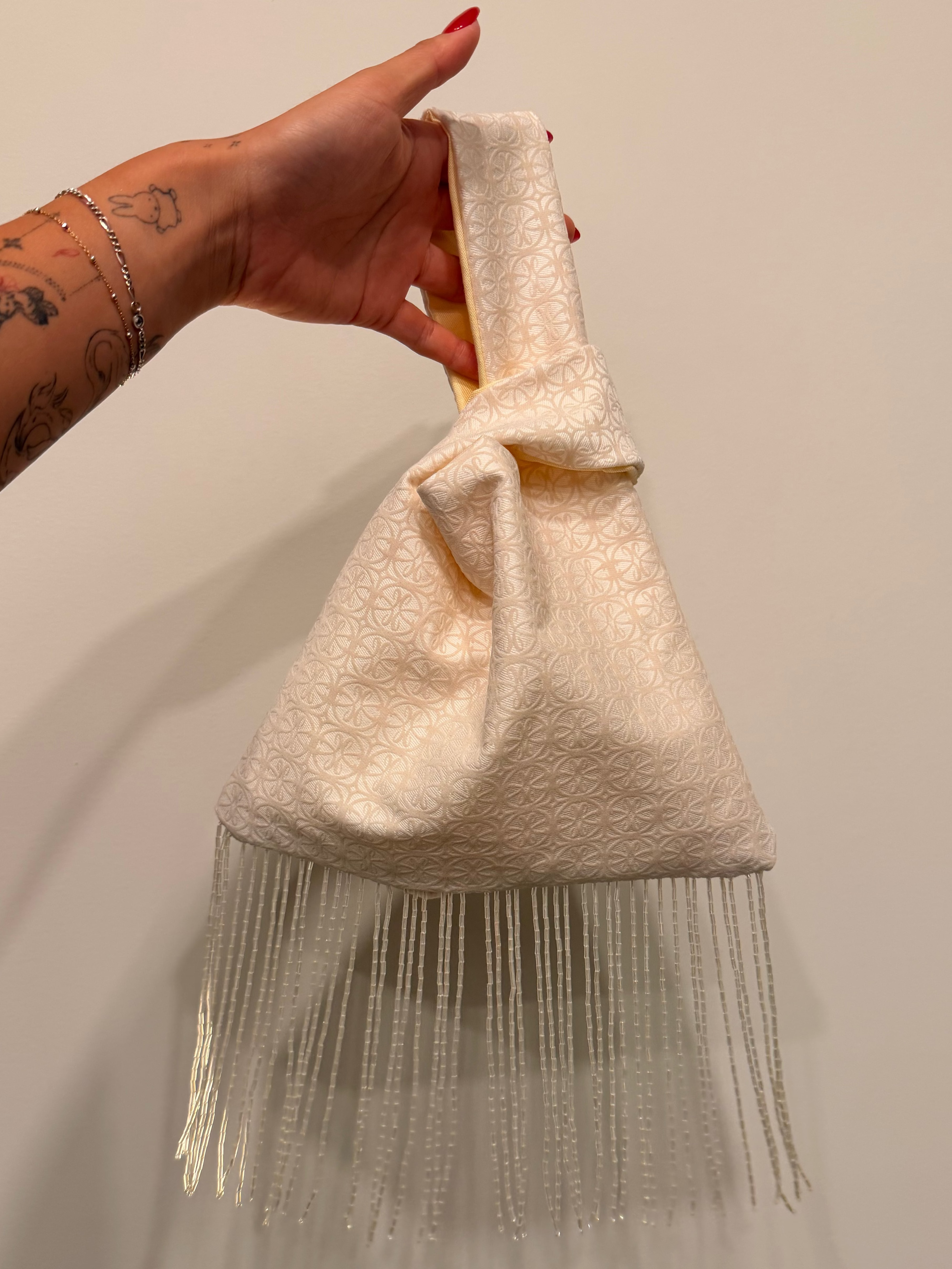 White Print Japanese Knot Bag