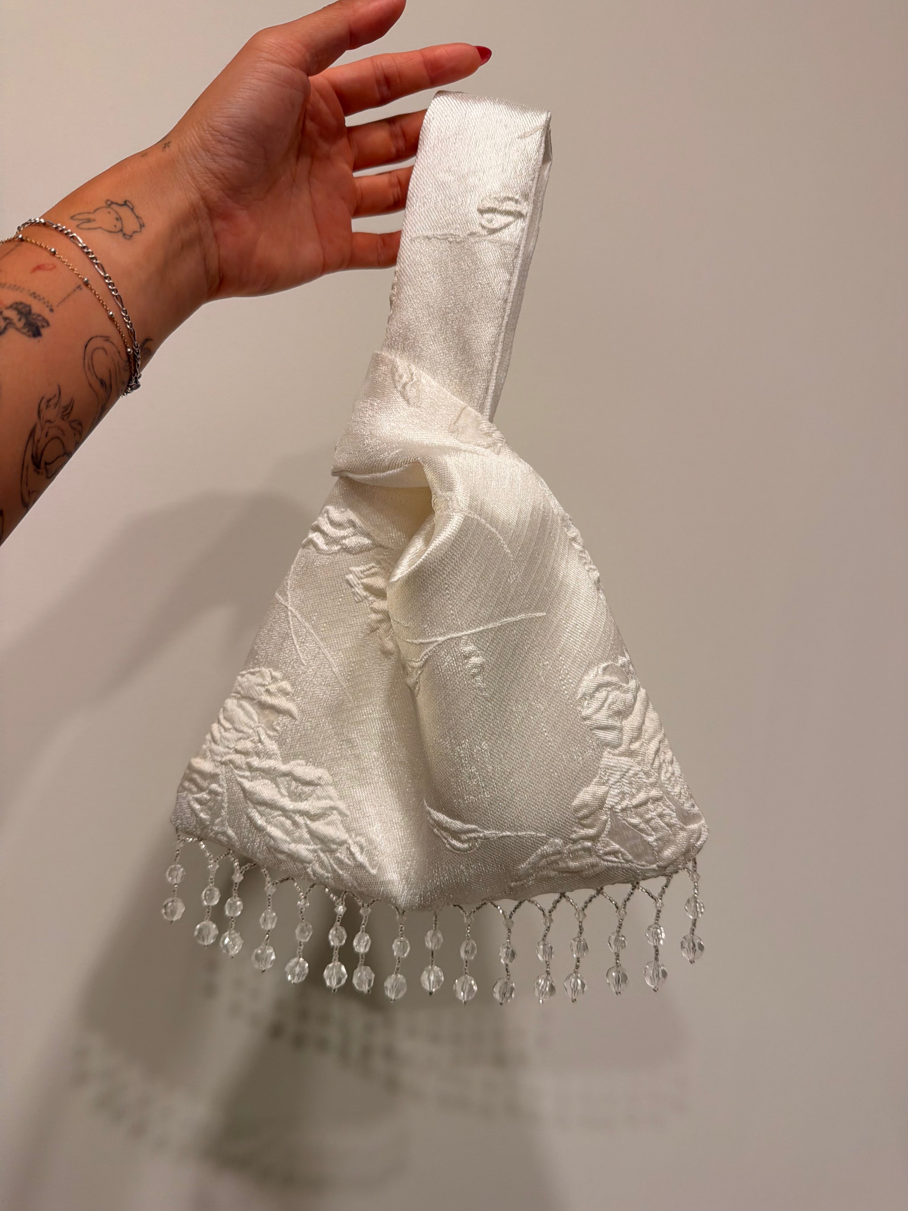 White Floral Japanese Knot Bag