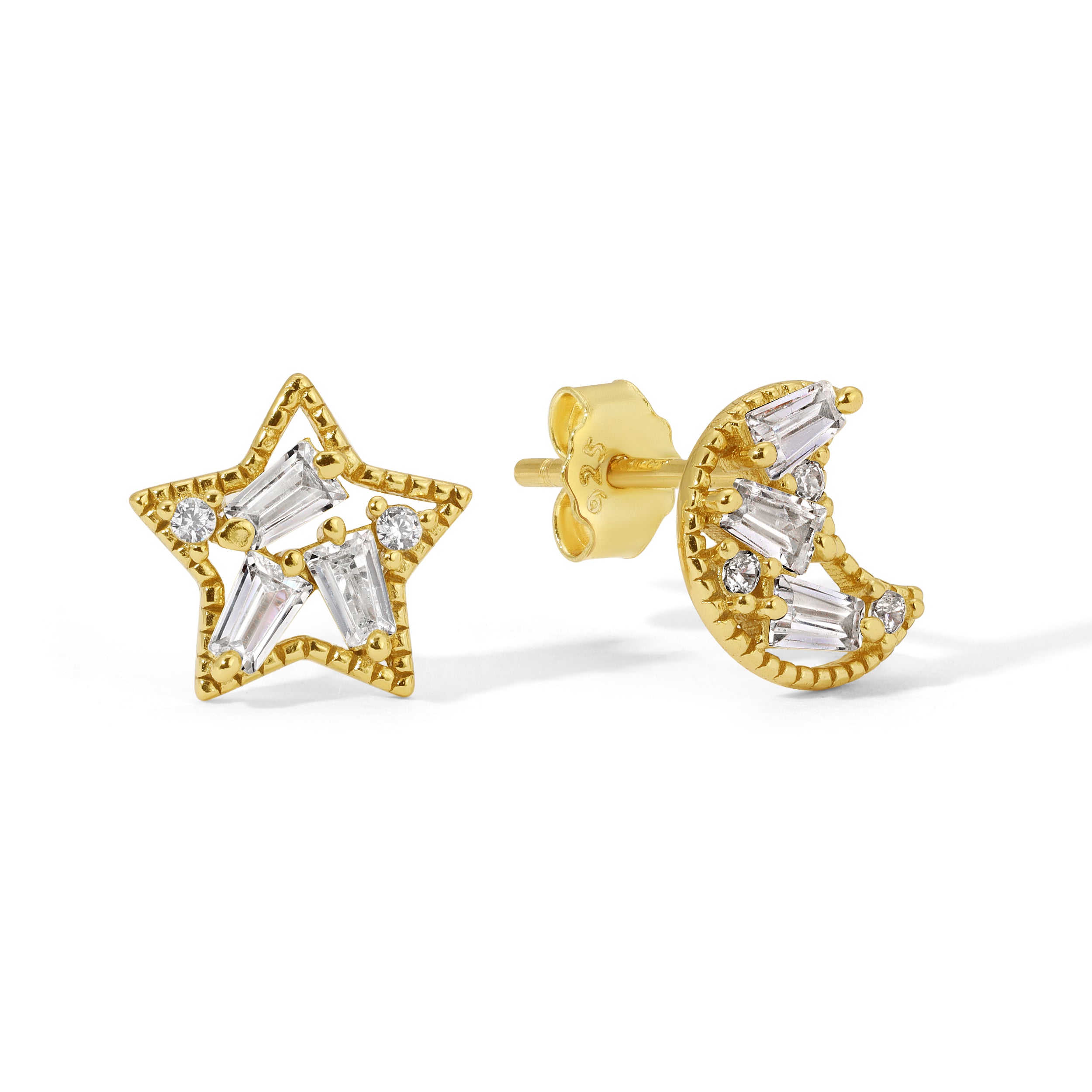Moon and Star Baguette Studs