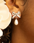 Dangle Bow Pearl Studs