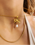 Bow Pearl Drop Necklace
