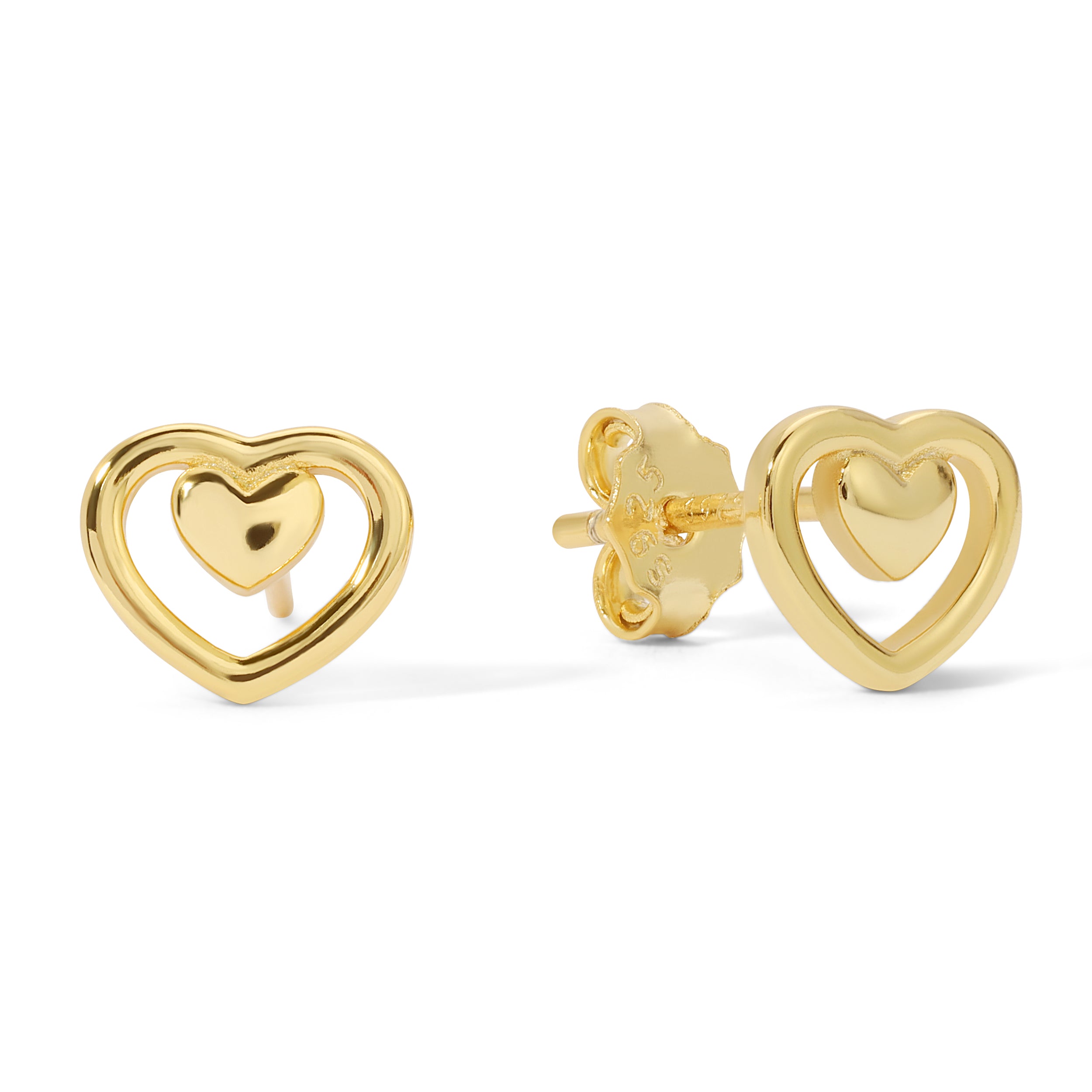 Double Heart Gold Studs