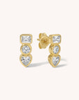 3 Stone Heart Studs