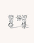 3 Stone Heart Studs