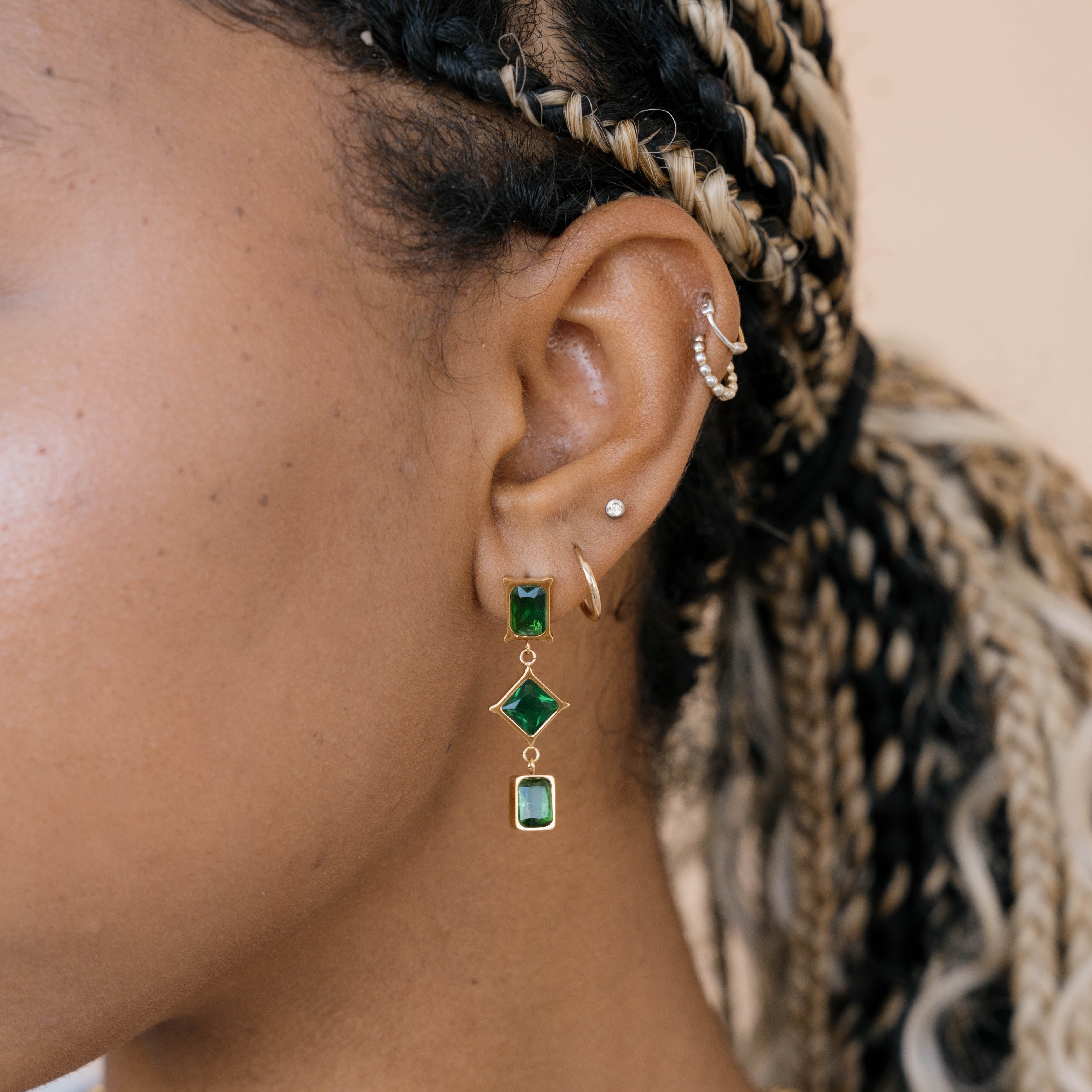 Emerald Diamond and Rectangle Earrings