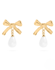 Dangle Bow Pearl Studs