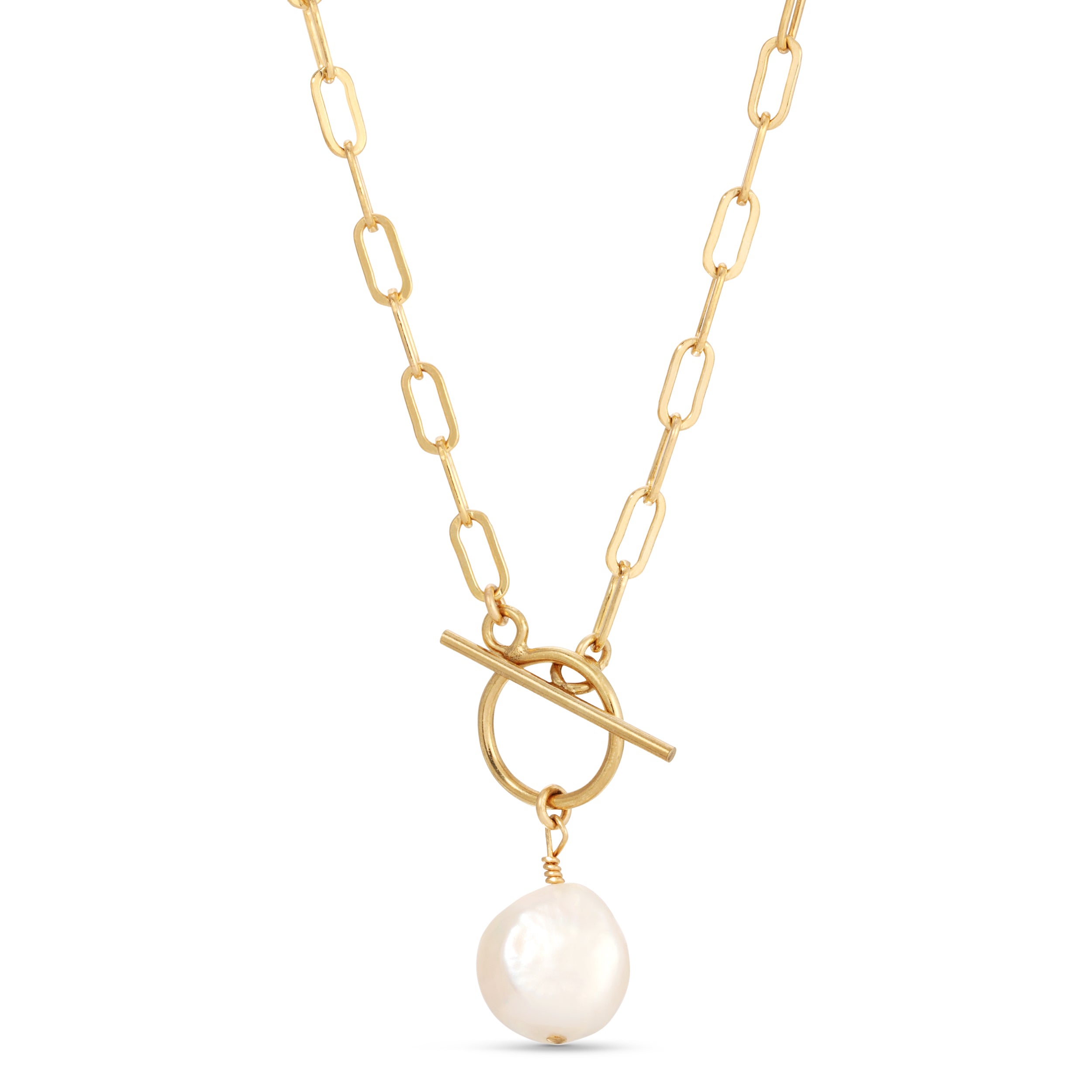 Pearl Paperclip Toggle Clasp Necklace
