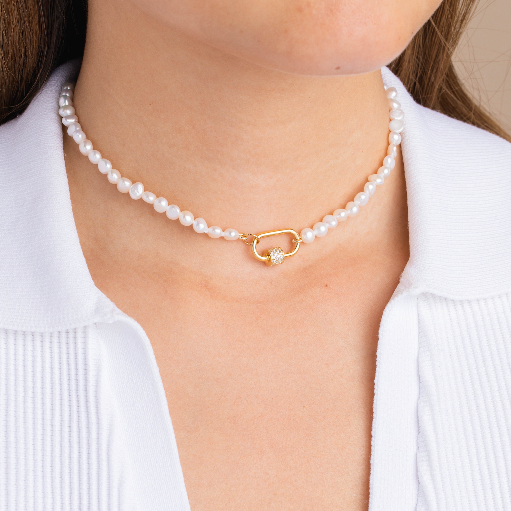CZ Lock Clasp Pearl Necklace