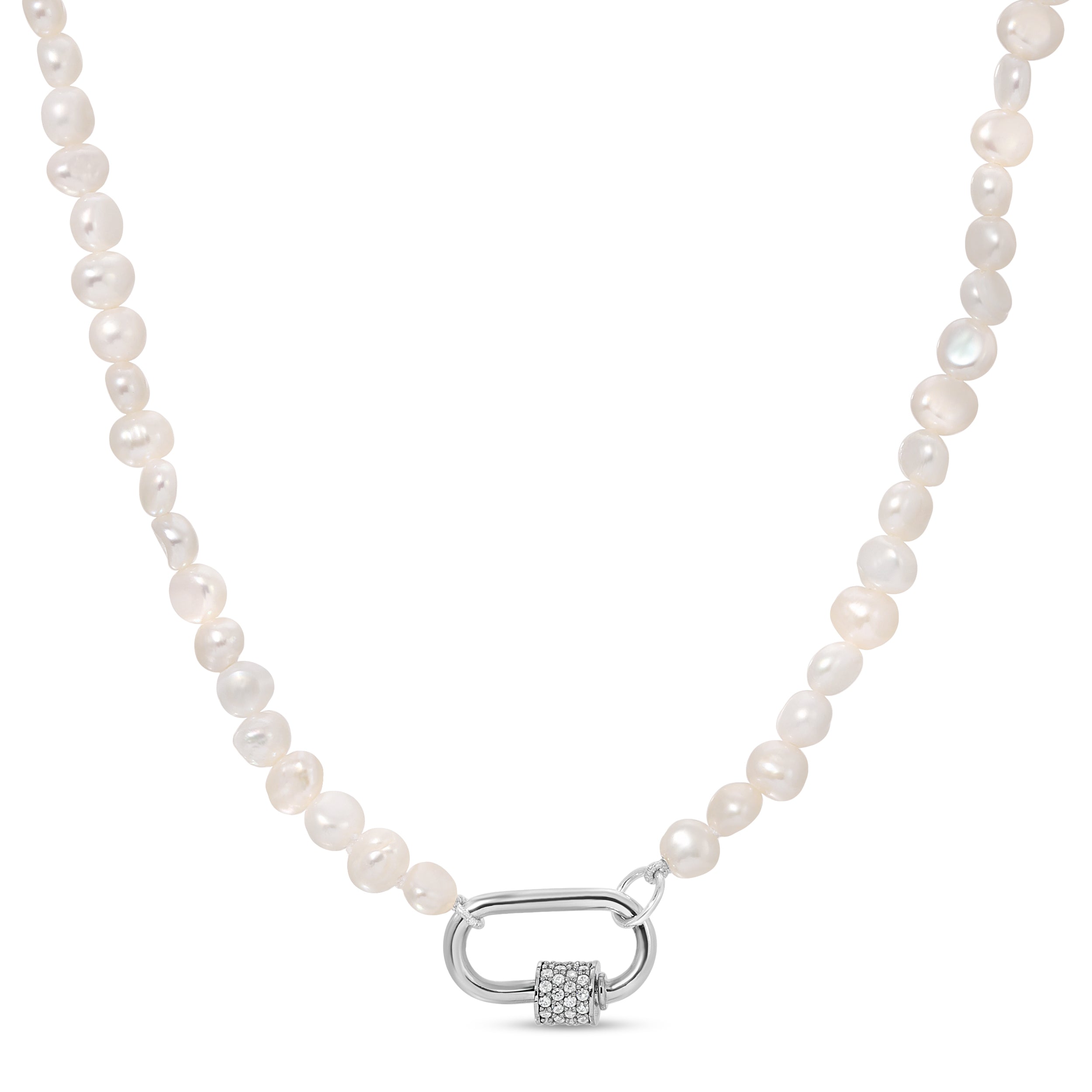 CZ Lock Clasp Pearl Necklace