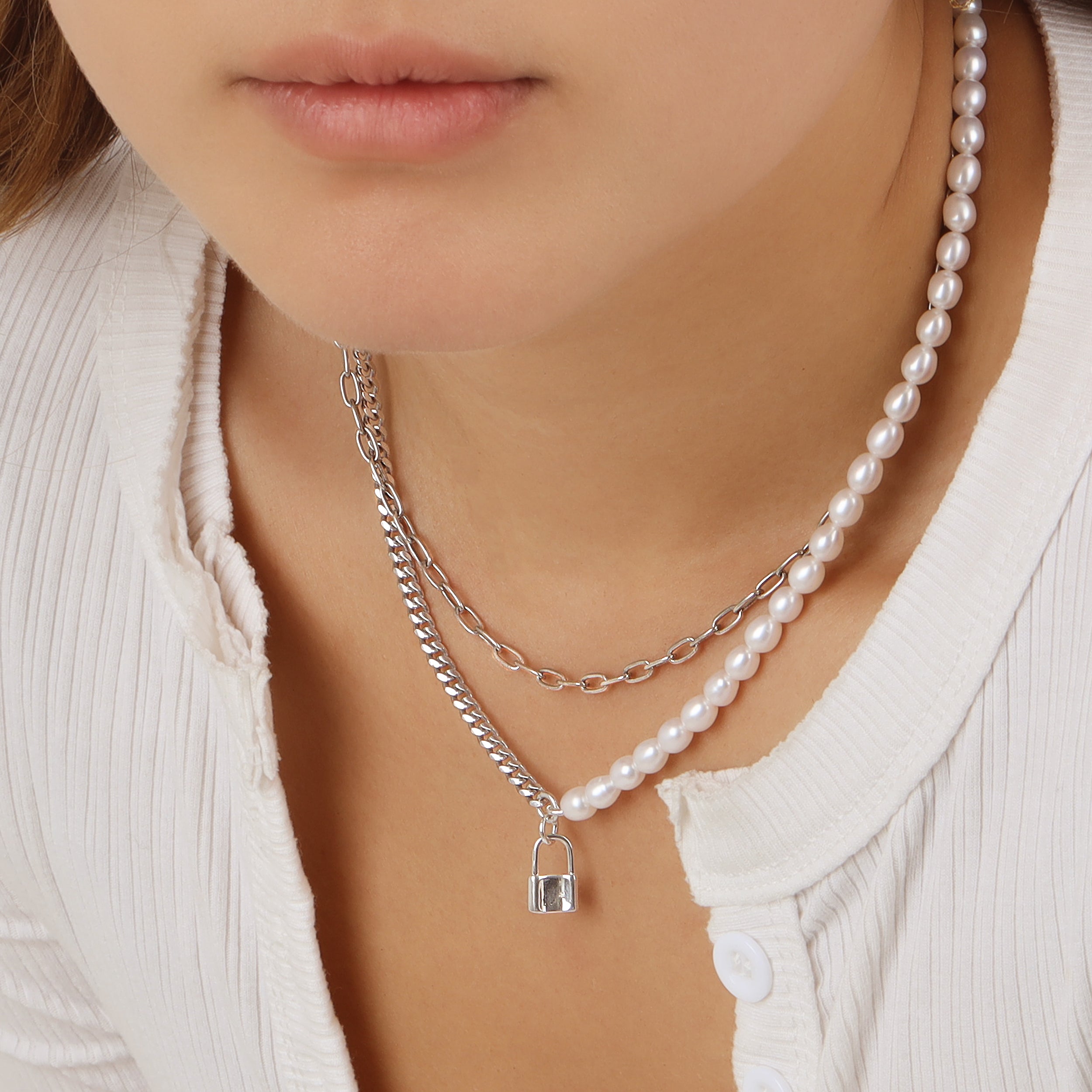 Half Real Pearl Half Gold Necklace | Baroque Pearl Twisted Chain Neckl –  Huge Tomato