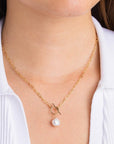 Pearl Paperclip Toggle Clasp Necklace