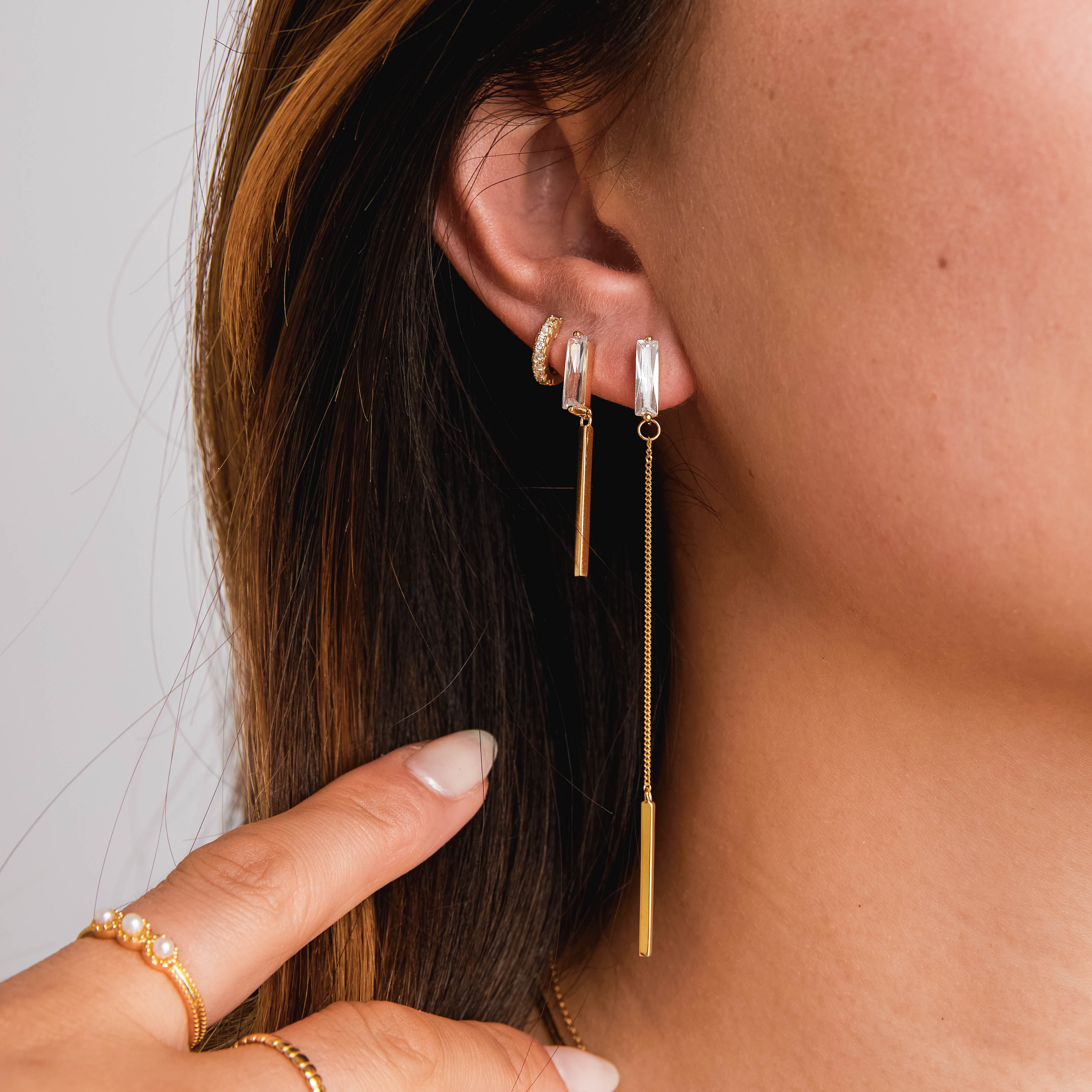 Two Toned Gunmetal Hoop and Bronze Bar Drop Earrings - Ella Designs Jewelry